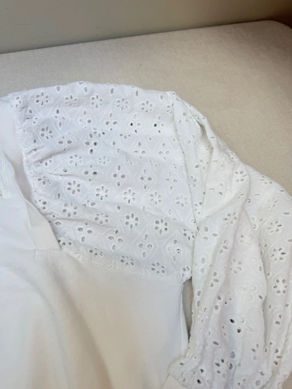 Anthropologie Pilcro Ecru and White Eyelet Sweatshirt Top Size M